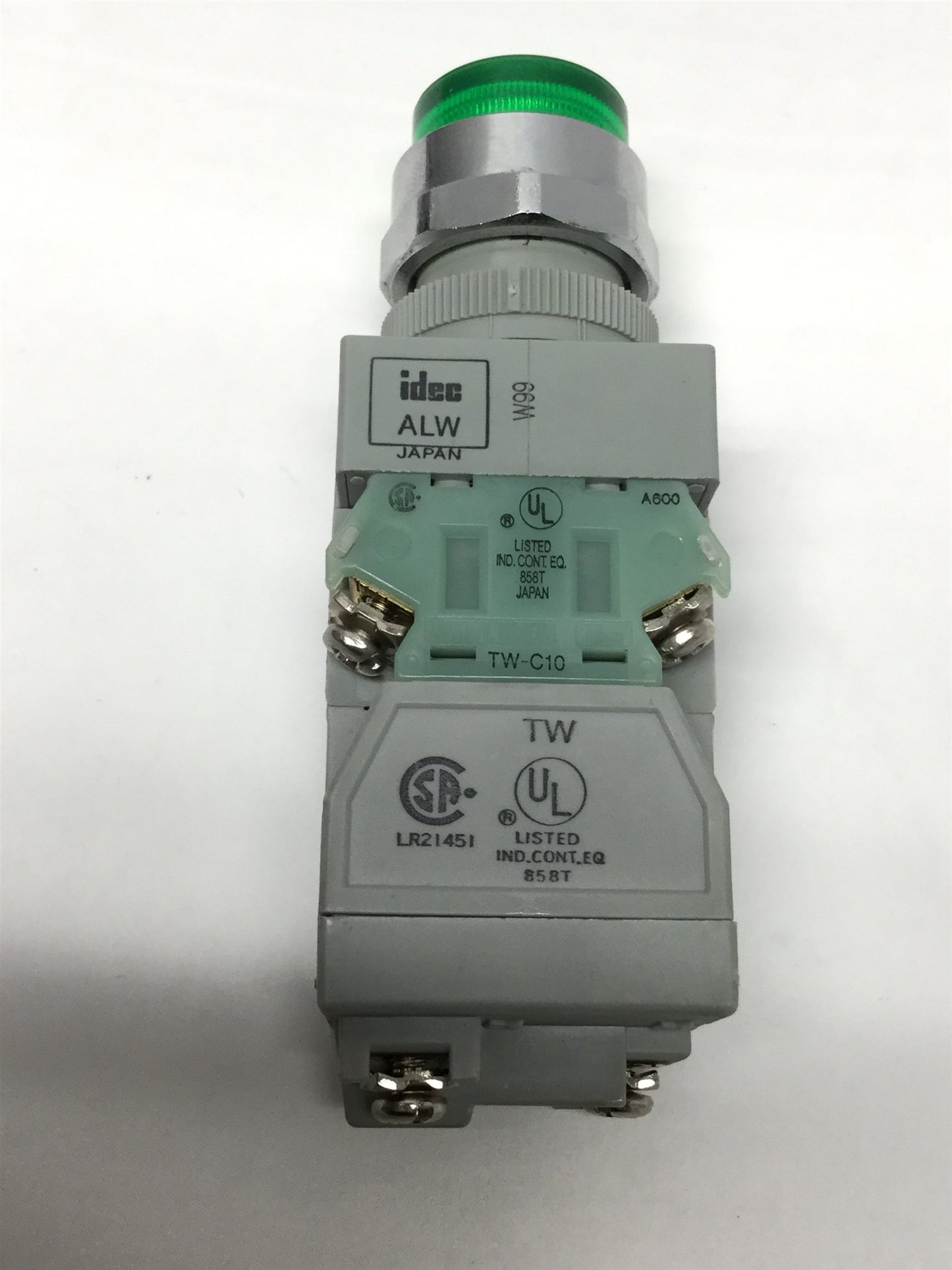 Used Idec ALW Illuminated Pushbutton Switch, Green, w/TW-T246 Transformer 240VAC