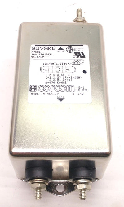 Used Corcom 20VSK6 EMI Filter, 20A, 120/250V 50-60Hz