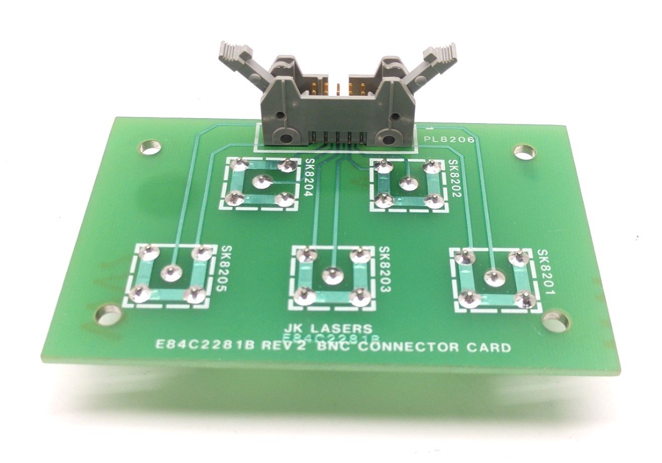 Used JK LASERS 700 E84C2281B REV 2 BNC Connector Card, 5 Connectors