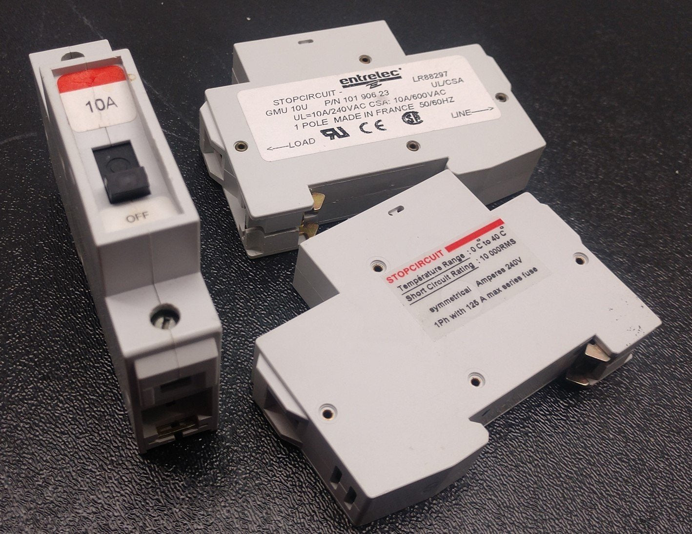 Used Lot of 3 Entrelec LR88297 10A 1-Pole Circuit Breaker UL 10-240VAC CSA 10A-600VAC