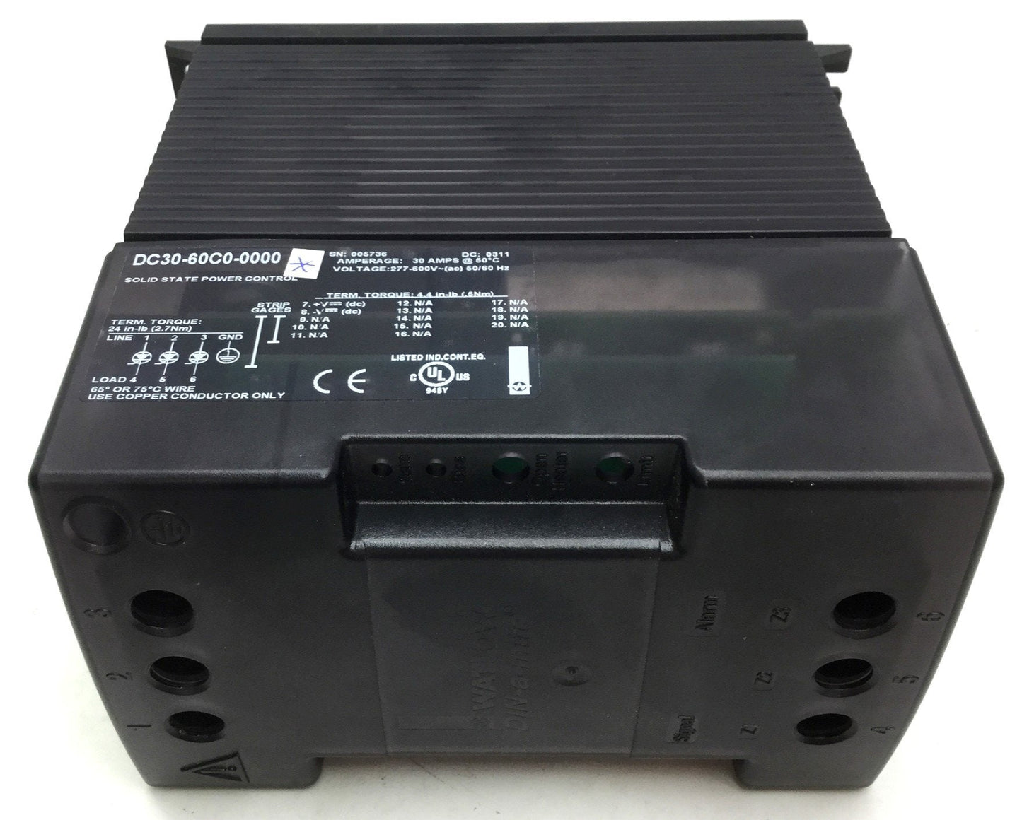 Used Watlow DC30-60C0-0000 Solid State 30A Power Controller 277-600VAC, 4.5-32VDC