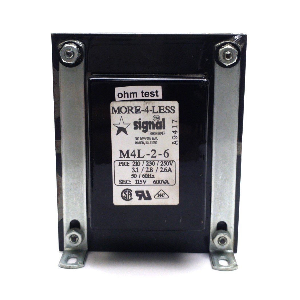 Used Signal M4L-2-6 Transformer 1 Phase In: 210/320/250VAC 50/60Hz Out: 115VAC 600VA