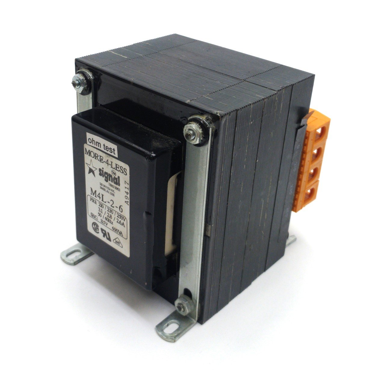 Used Signal M4L-2-6 Transformer 1 Phase In: 210/320/250VAC 50/60Hz Out: 115VAC 600VA