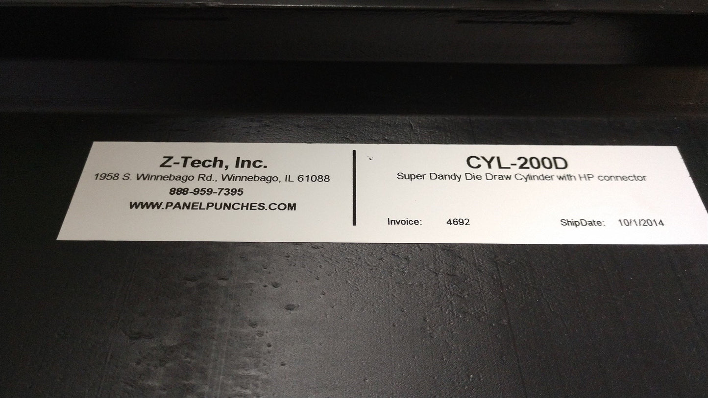 Used Z-Tech CYL-200D Super Dandy Die Draw Cylinder With HP Connector