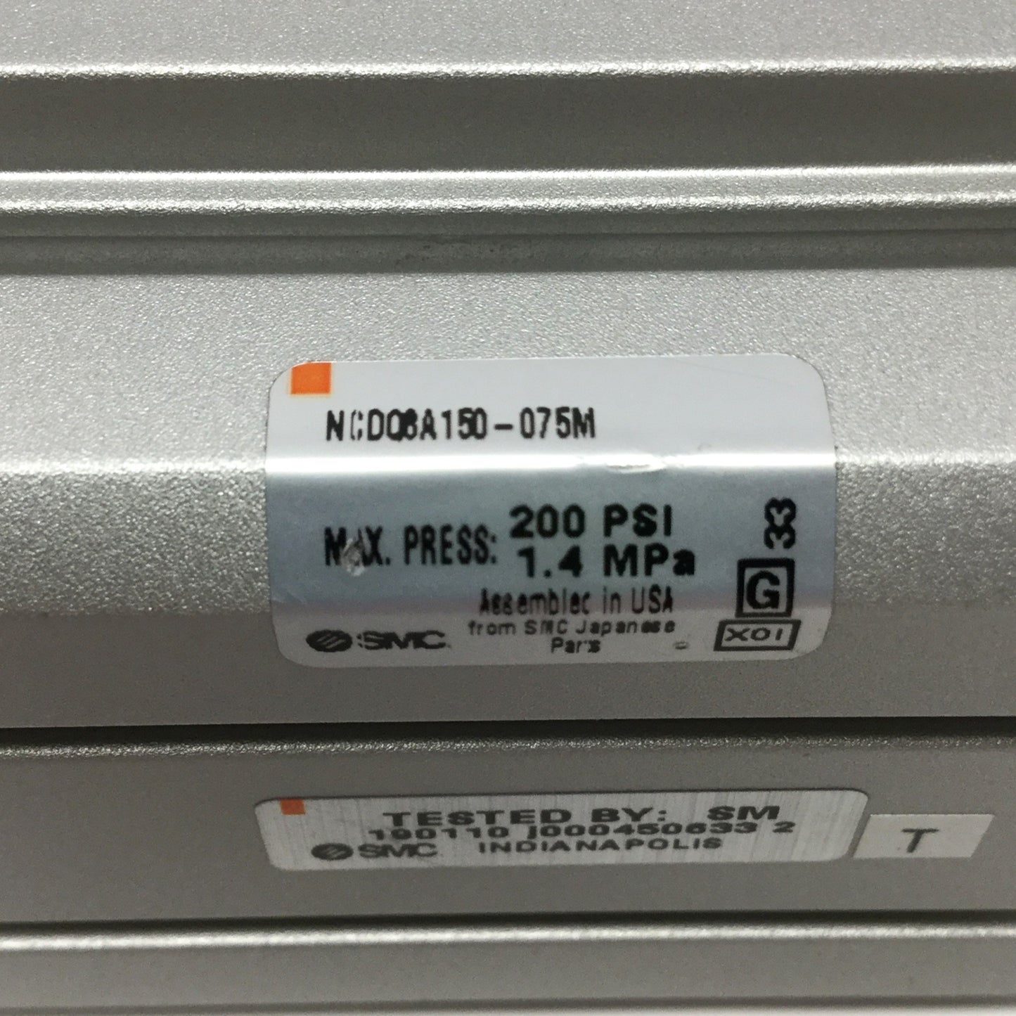 Used SMC NCDQ8A150-075M Pneumatic Compact Cylinder, Bore: 1.5", Stroke: 0.75"