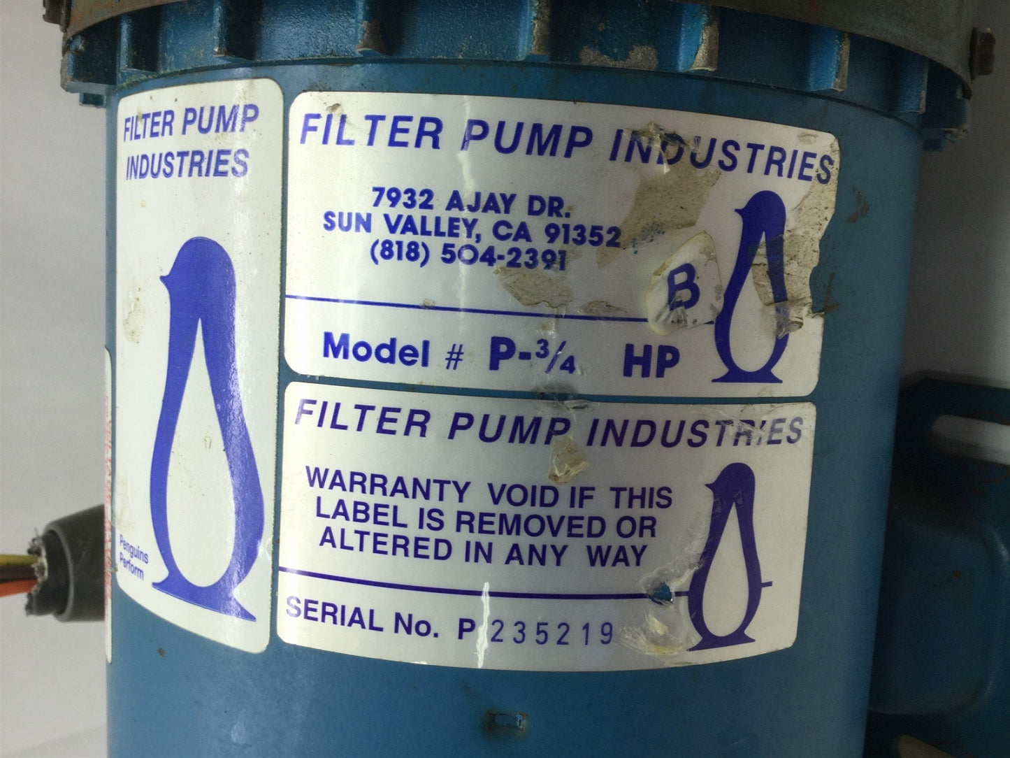 Used Penguin P-3/4BHP Vertical Pump & Motor, 208-230/460VAC, 70GPM, 3/4HP, 46' Head