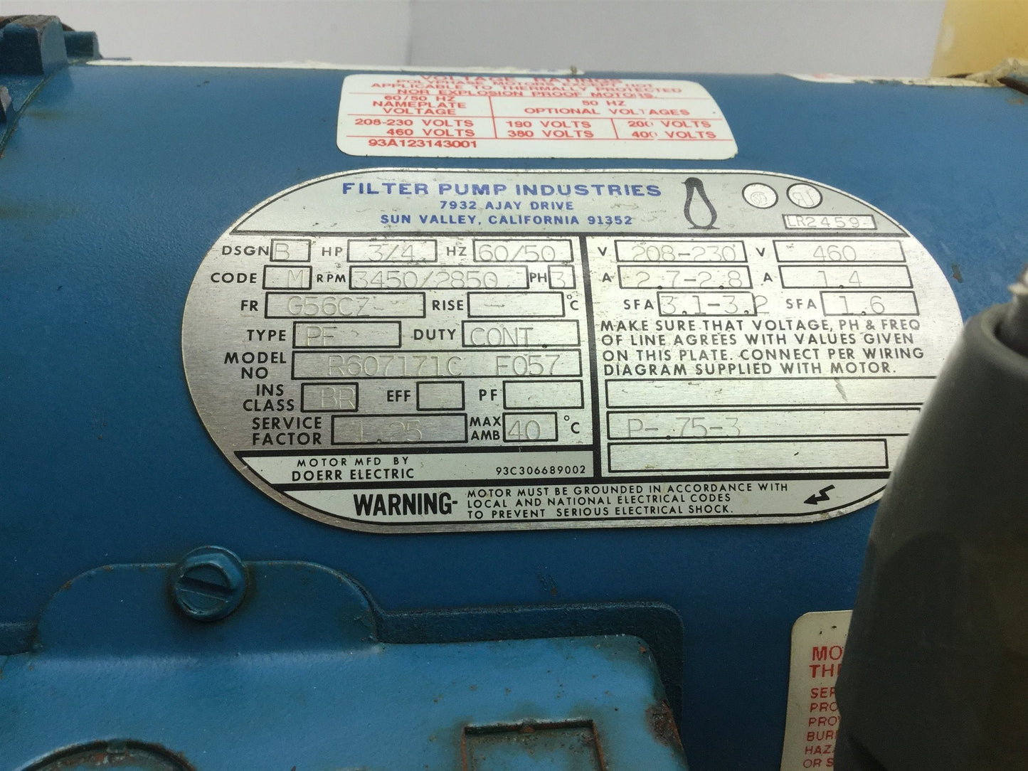 Used Penguin P-3/4BHP Vertical Pump & Motor, 208-230/460VAC, 70GPM, 3/4HP, 46' Head