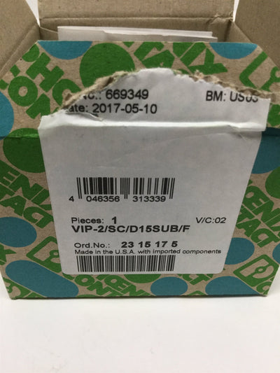 New Phoenix Contact VIP-2/SC/D15SUB/F VARIOFACE Interface Module, 15-Pos, 125V 2A