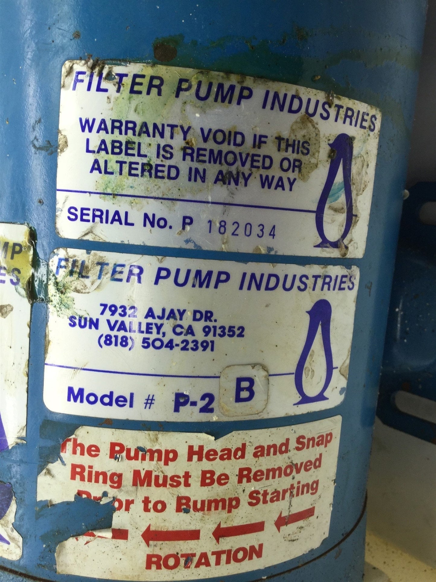 Used Penguin P-2B Vertical Pump & Motor, 208-230/460VAC, 112GPM, 2HP, 69' Head