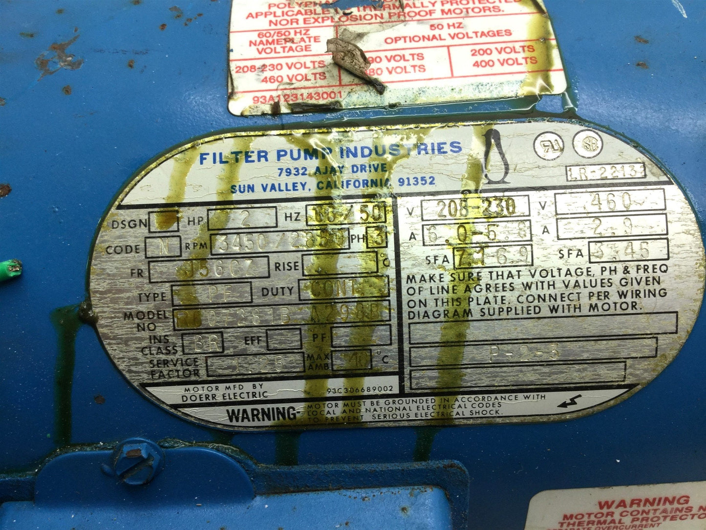 Used Penguin P-2B Vertical Pump & Motor, 208-230/460VAC, 112GPM, 2HP, 69' Head