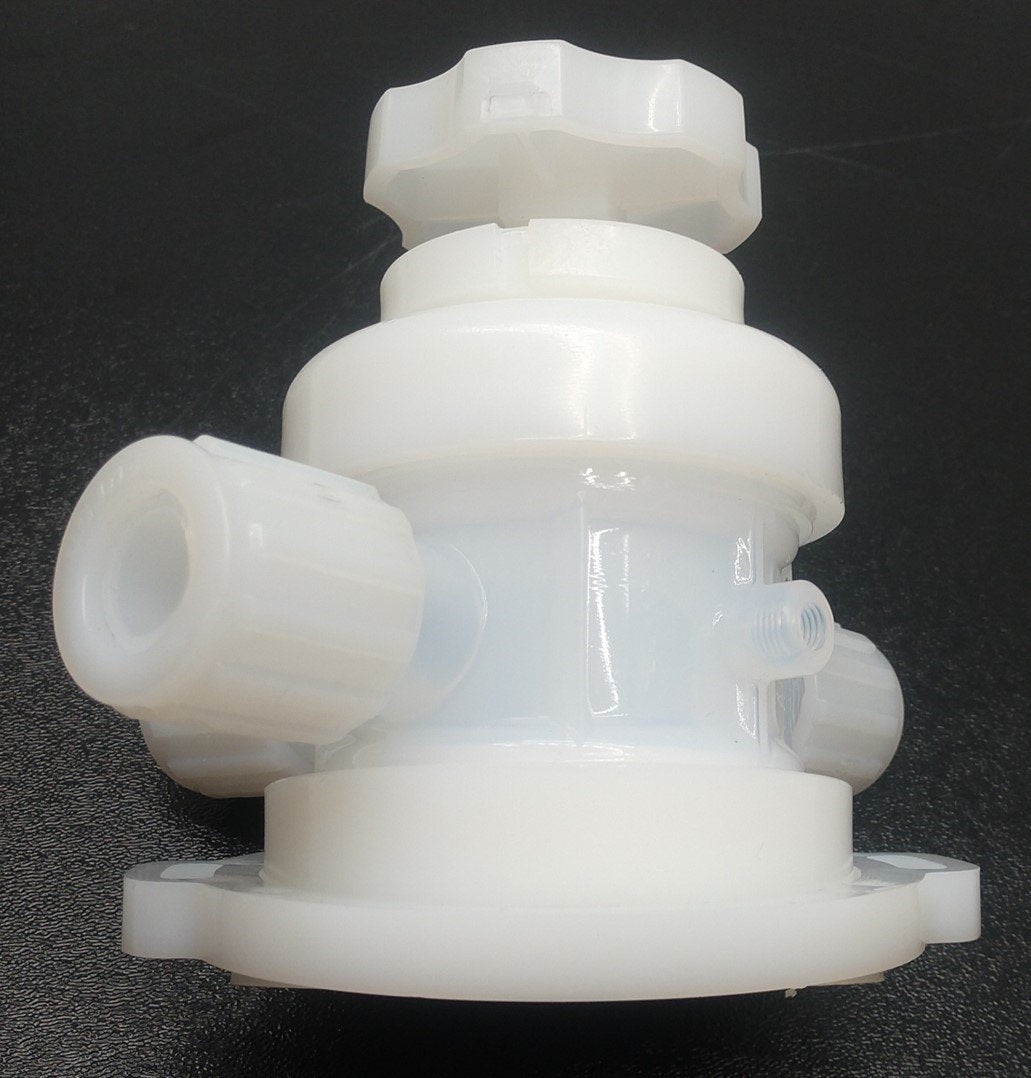 New – Open box Furon UPM3-F1212-MT 3-Way Multi Turn Valve, PNFA, 3/4" Orifice, 3/4" Flaretek