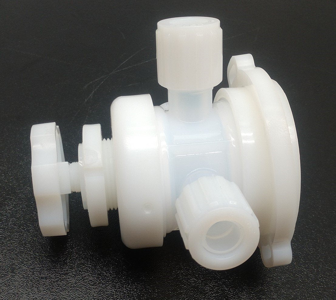 New – Open box Furon UPM3-F1212-MT 3-Way Multi Turn Valve, PNFA, 3/4" Orifice, 3/4" Flaretek