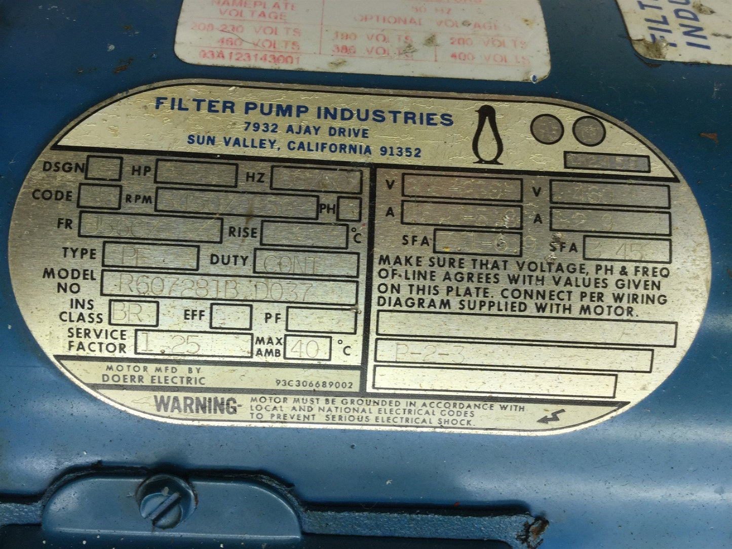 Used Penguin P-2B Vertical Pump & Motor, 208-230/460VAC, 2HP, 69' Head, 112GPM