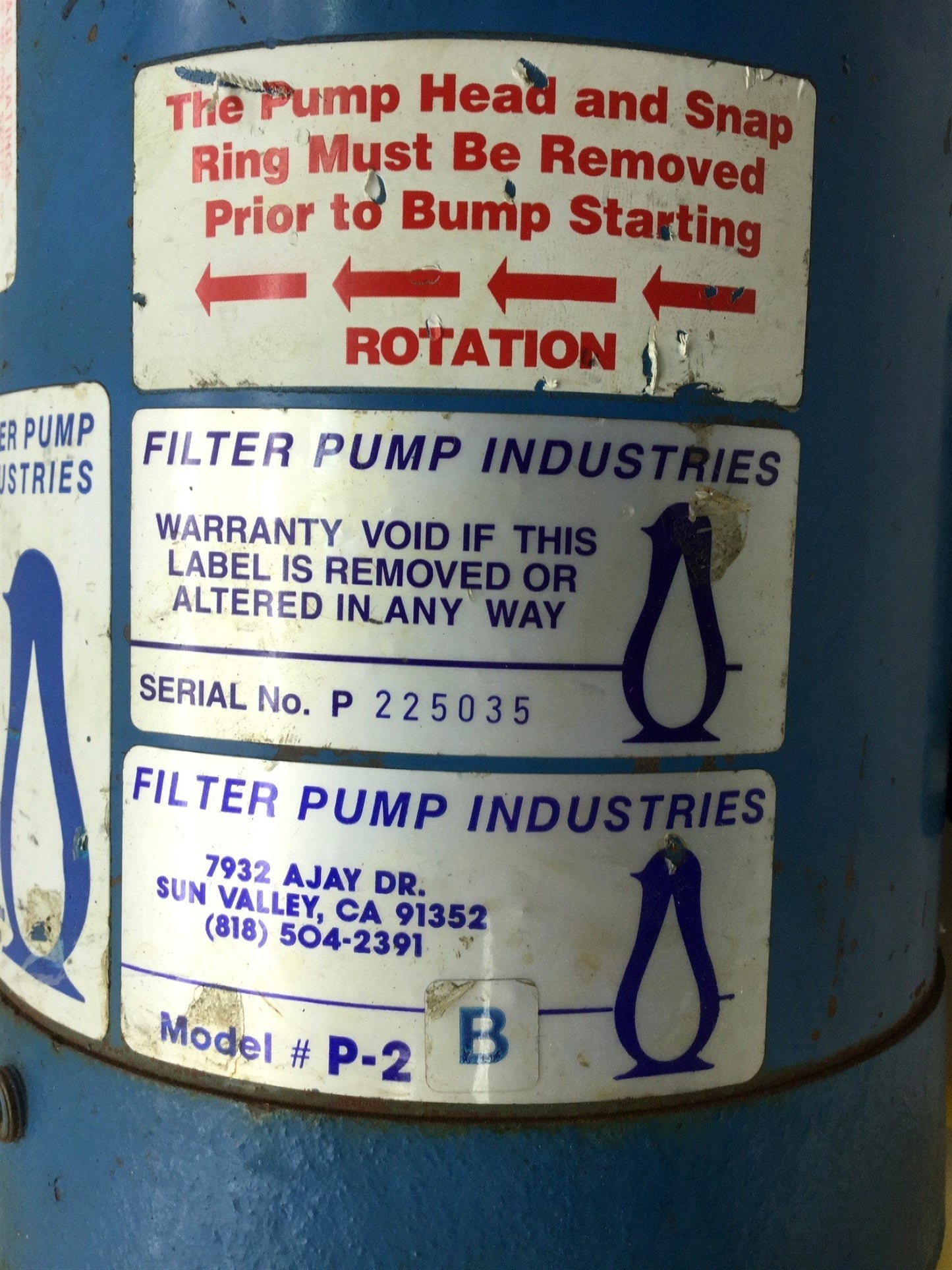 Used Penguin P-2B Vertical Pump & Motor, 208-230/460VAC, 2HP, 69' Head, 112GPM