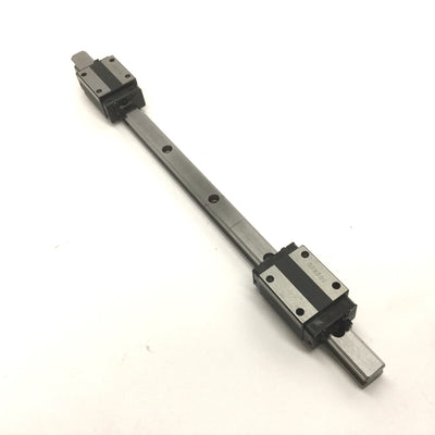 Used THK G5K508 Linear Rail with 2 Carriages, Rail Length 358mm, Carriages 54mmx34mm