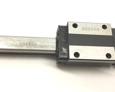 Used THK G5K508 Linear Rail with 2 Carriages, Rail Length 358mm, Carriages 54mmx34mm
