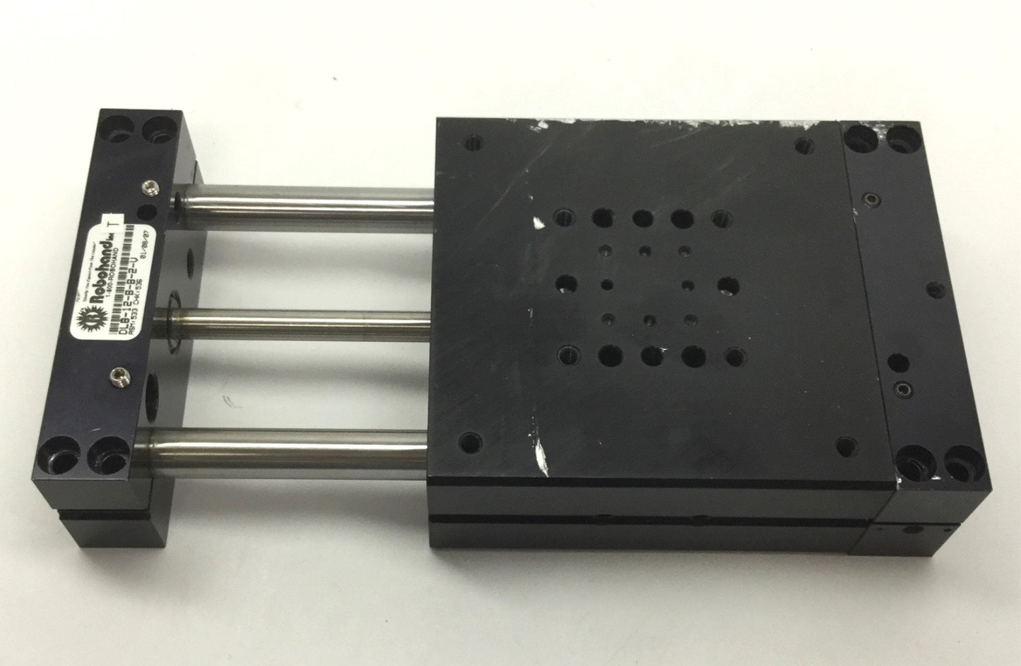 Used Robohand DLB-12-B-B-2-V Pneumatic Base Slide, Bore: 1", Stroke: 2.5", 10-32 M5