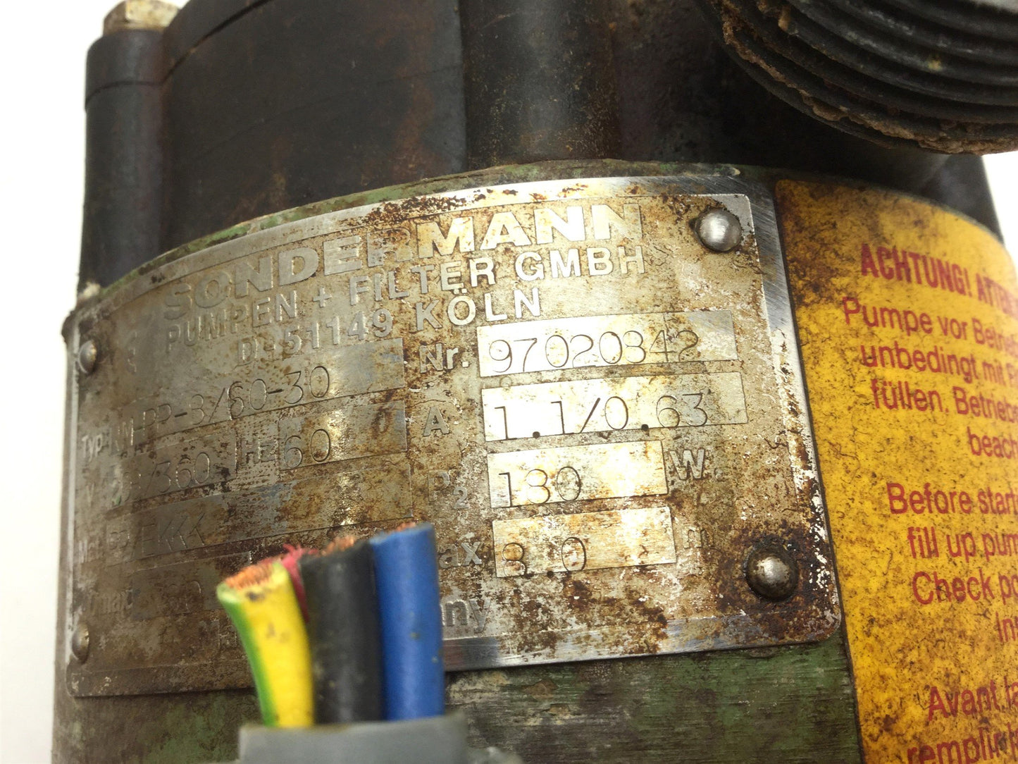Used Sondermann RM-PP-8/80-30 Magnetic Drive Pump 80 L/min 203/360VAC 50Hz 1.36/0.79A