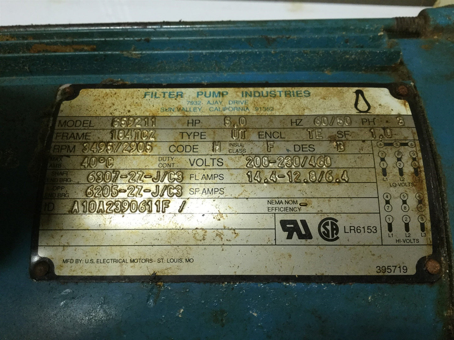 Used Penguin P-5CK Vertical Pump & Motor, 5HP, 172GPM, 208-230/460VAC, 122' Head