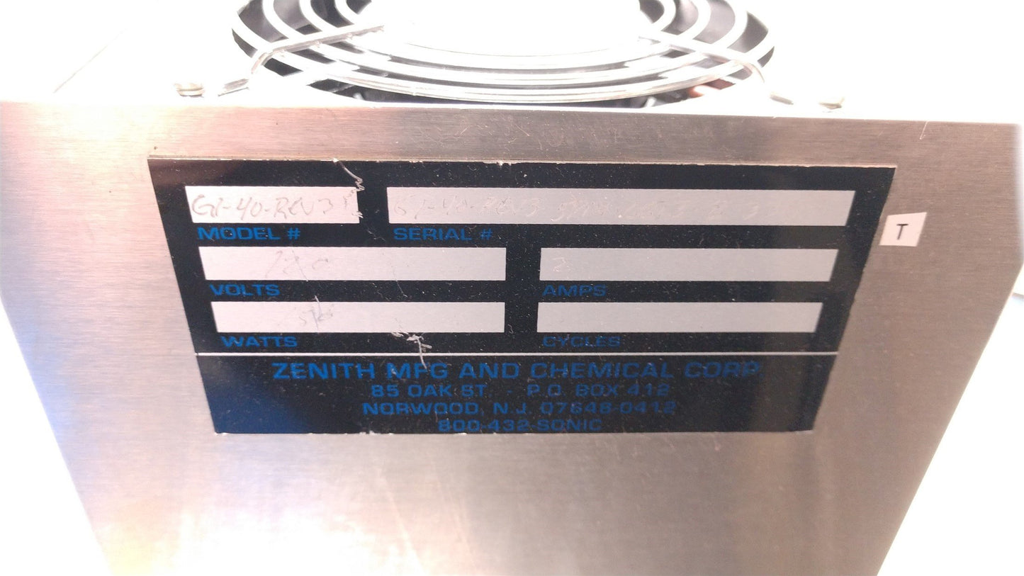 Used Zenith T5X6X12 & G1-40-Rev3 Industrial Ultrasonic Cleaner & Power Supply