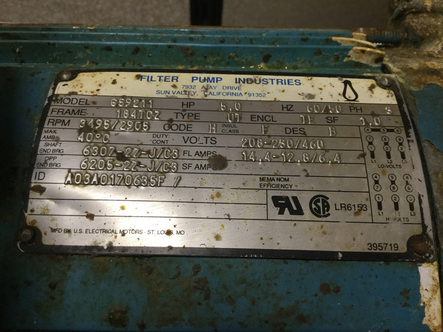 Used Penguin P-5B Vertical Pump & Motor, 172GPM, 5HP, 208-230/460V, 122' Head