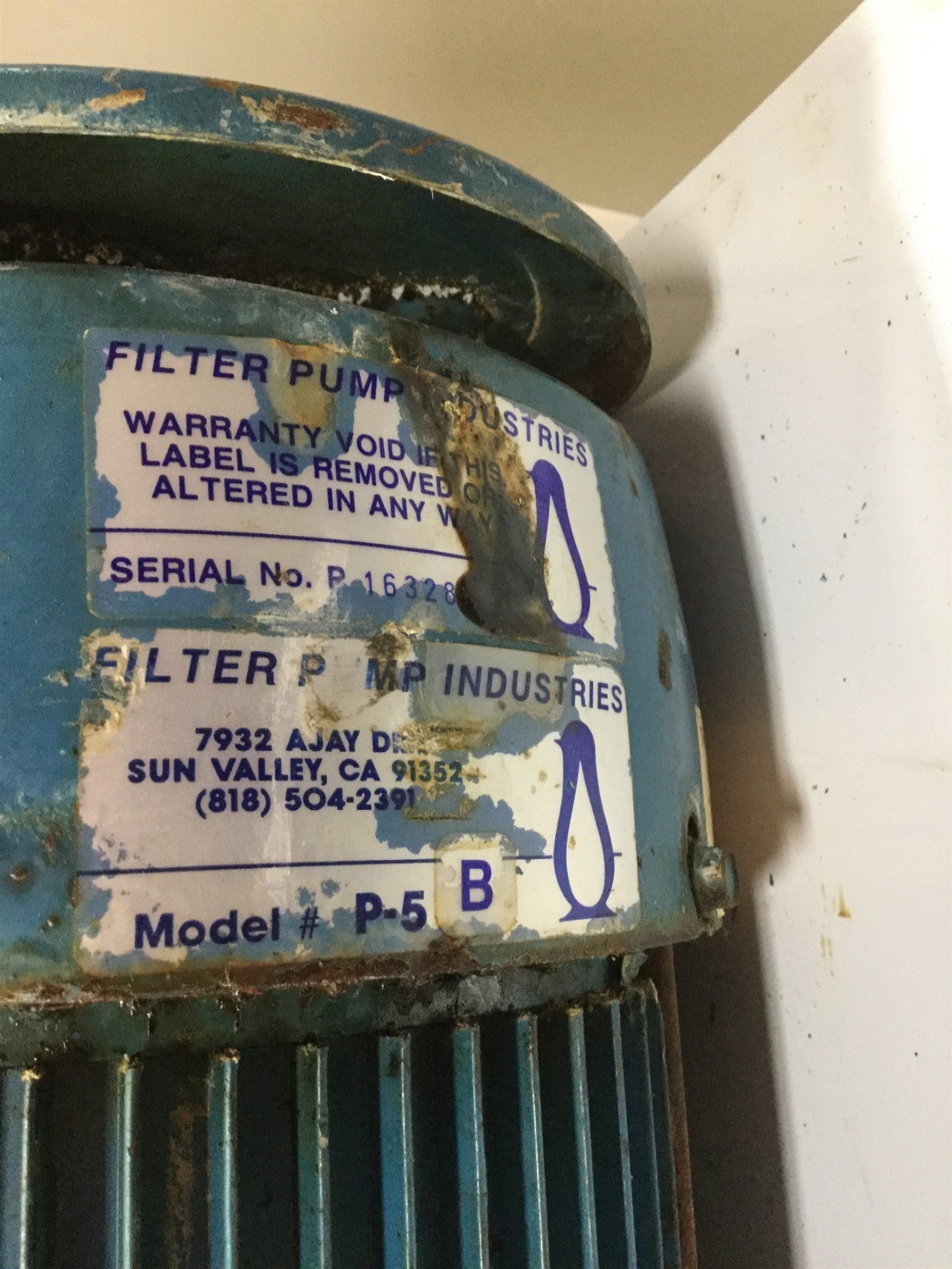 Used Penguin P-5B Vertical Pump & Motor, 172GPM, 5HP, 208-230/460V, 122' Head