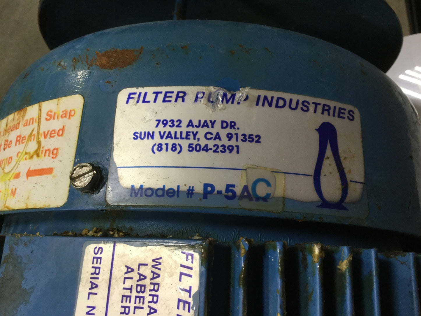 Used Penguin P-5CK Vertical Pump & Motor, 172GPM, 5HP, 190/380VAC, 122' Head