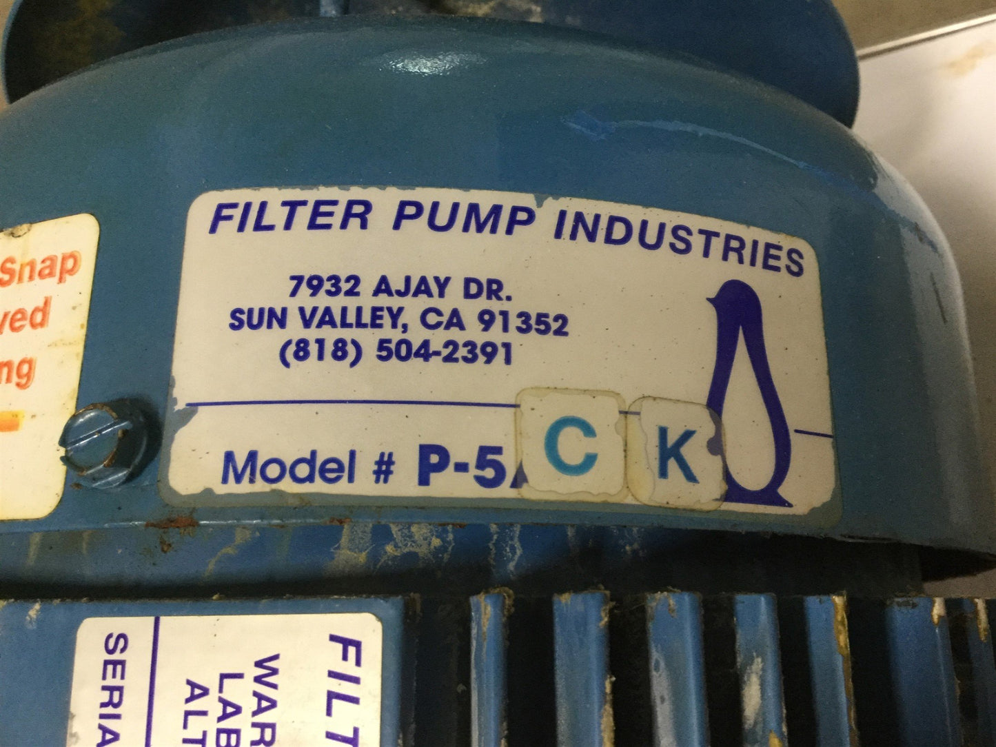 Used Penguin P-5CK Vertical Pump & Motor, 208-230/460V, 5HP, 172GPM, 122' Head
