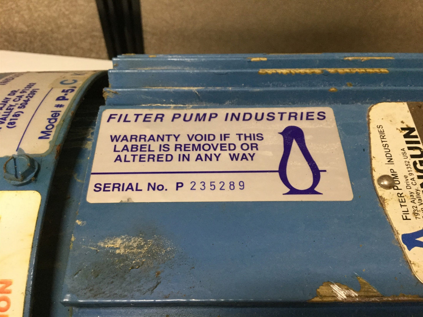 Used Penguin P-5CK Vertical Pump & Motor, 208-230/460V, 5HP, 172GPM, 122' Head