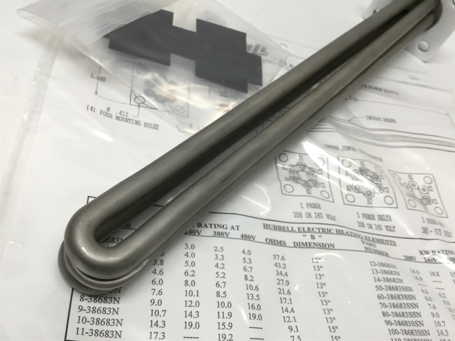 New – Open box Hubbell 60-38683SSN Electric Heater Immersion Heating Element 13" 10.6kW @ 480V