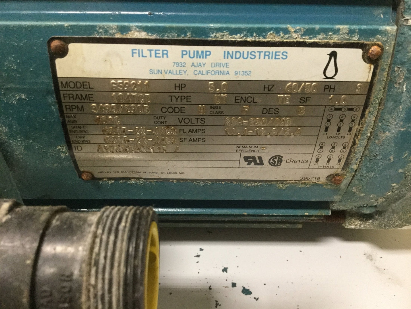 Used Penguin P-5CK Vertical Pump & 5HP Motor, 208-230/460V 122' Head 172GPM