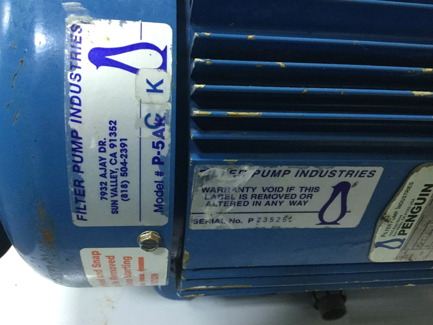Used Penguin P-5CK Vertical Pump & 5HP Motor, 122' Head, 208-230/460V 172GPM