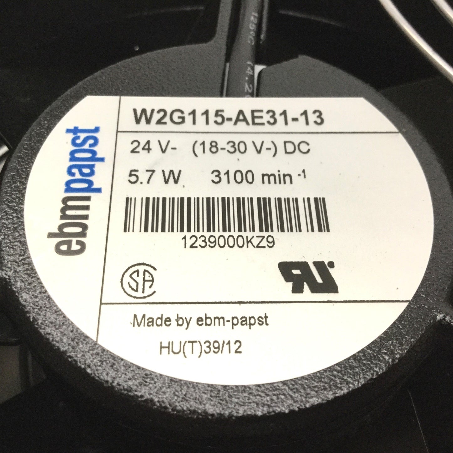 Used EBM Papst W2G115-AE31-13 Fan, Voltage: 24VDC, Power 5.7W, Flow: 130 CFM