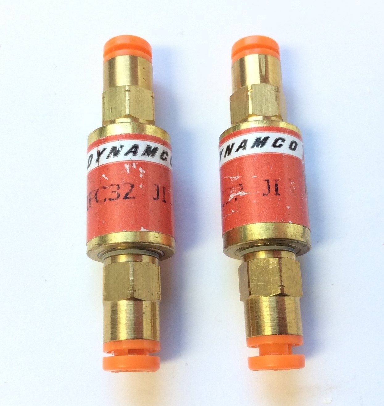 Used Lot of 2 Dynamco IFC32 Pneumatic In-Line Brass Flow Control Orifice .0126" .32mm