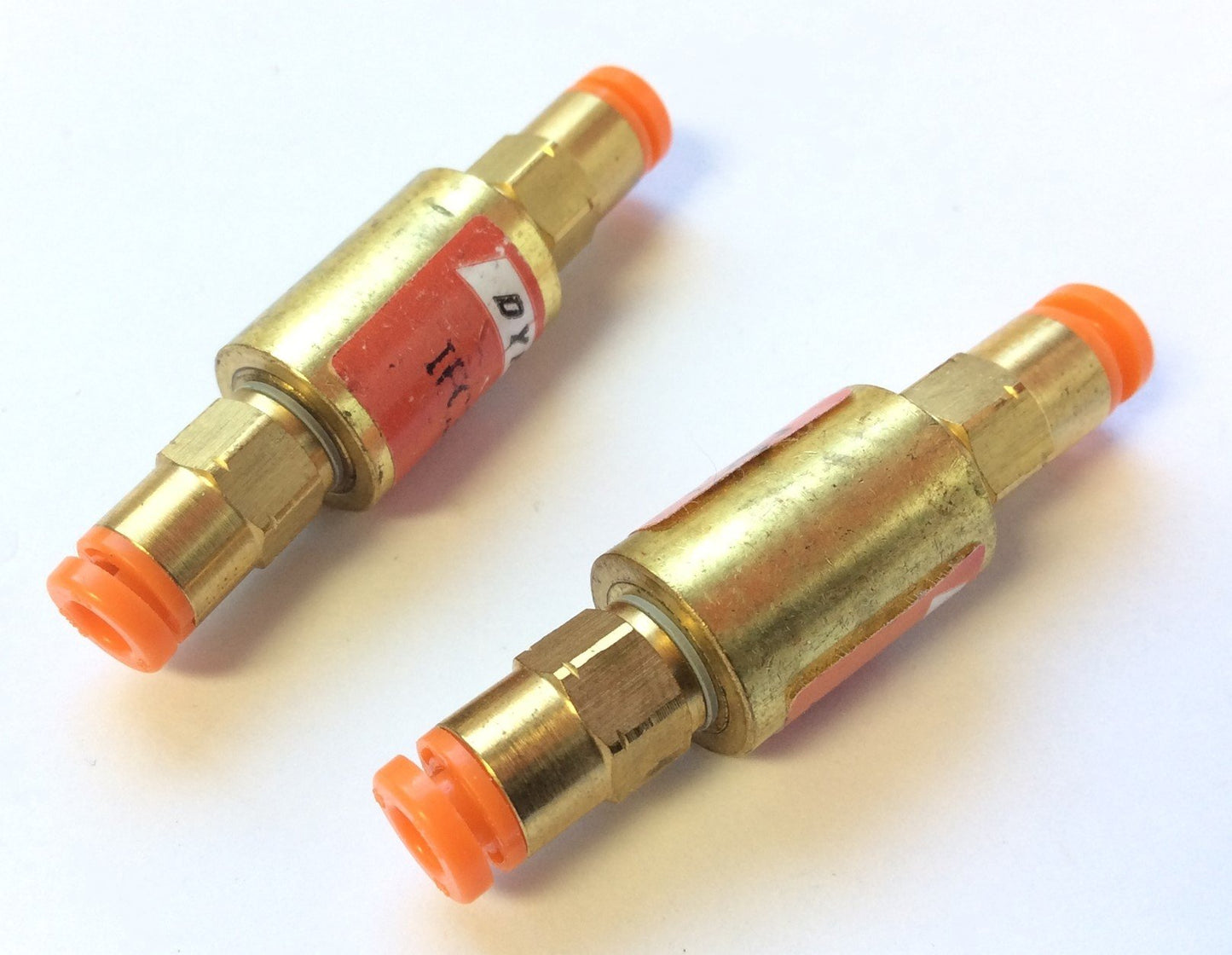 Used Lot of 2 Dynamco IFC32 Pneumatic In-Line Brass Flow Control Orifice .0126" .32mm