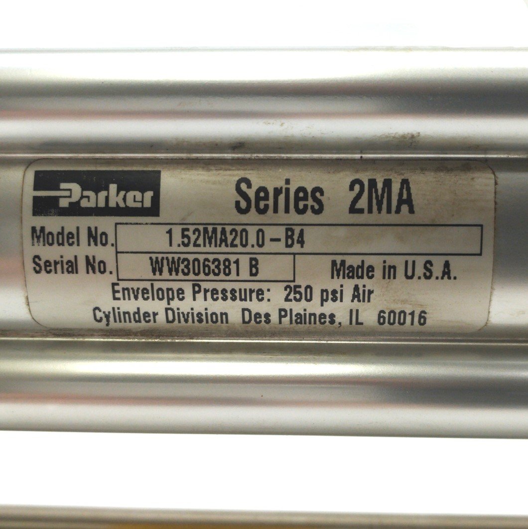 Used Parker 1.52MA20.0-B4 Pneumatic Cylinder w/Guide, 20" Stroke, 1.52" Bore, ¼"NPT
