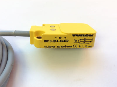Used Turck BC10-Q14-AN4X2 Capacitive Sensor 10-65VDC, Range 10mm, 3-Wire, NPN-NO