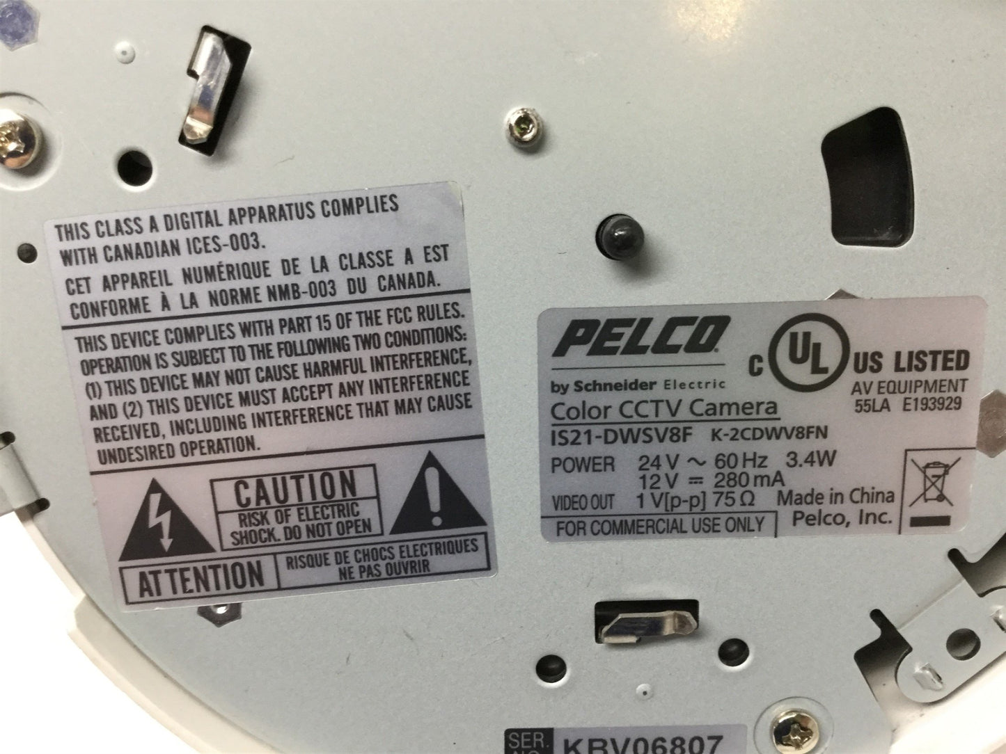 Used Pelco IS21-DWSV8F Camclosure Color CCTV Day/Night Dome Camera *Broken Clips*