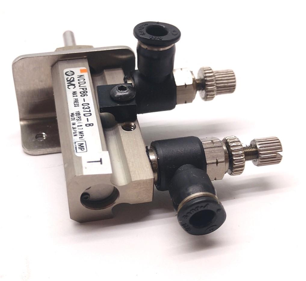 Used SMC NCDJPB6-037D-B Pin Cylinder, Double Action, Stroke: 3/8", Bore: 1/4"