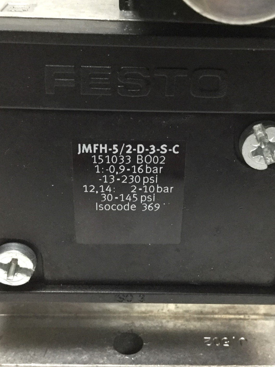 Used Festo JMFH-5/2-D-3-S-C Bistable Solenoid Directional Control Valve, 24VDC Coils