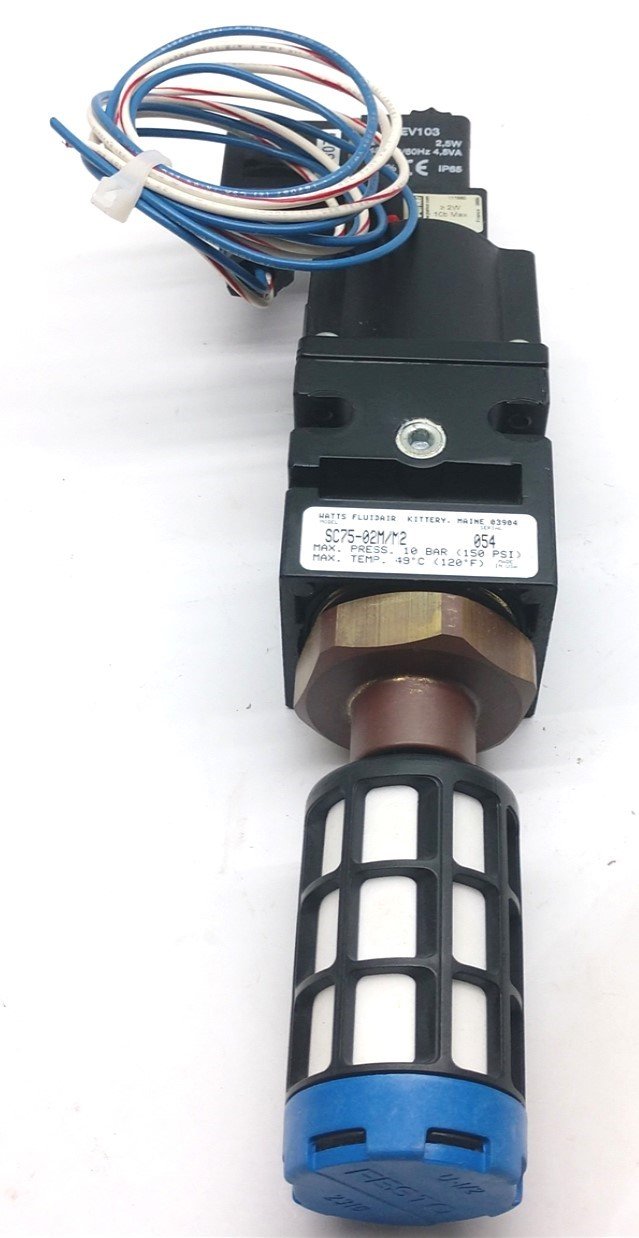 Used Parker Watts Fluidair SC75-02M/M2 Soft Start/Quick Dump, 1/4" Ports, 24VDC/48VAC