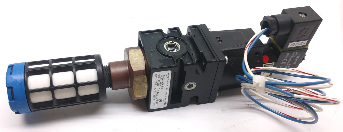 Used Parker Watts Fluidair SC75-02M/M2 Soft Start/Quick Dump, 1/4" Ports, 24VDC/48VAC