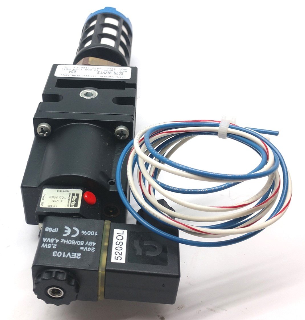 Used Parker Watts Fluidair SC75-02M/M2 Soft Start/Quick Dump, 1/4" Ports, 24VDC/48VAC