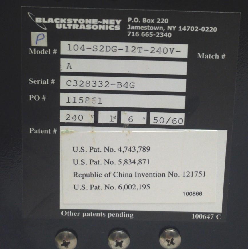 Used Blackstone-Ney 104-S2DG-12T-240V-A dualSWEEP Ultrasonic Generator 104kHz 240VAC