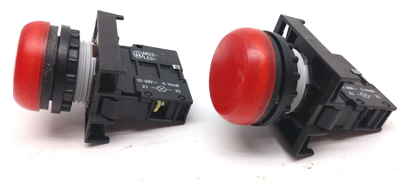 Used Lot of 2 Moeller M22-LED Indicator Lights, 22mm, 12-30VAC, 5-14mA, Red
