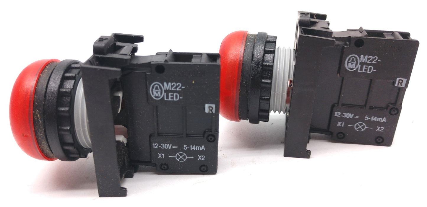 Used Lot of 2 Moeller M22-LED Indicator Lights, 22mm, 12-30VAC, 5-14mA, Red