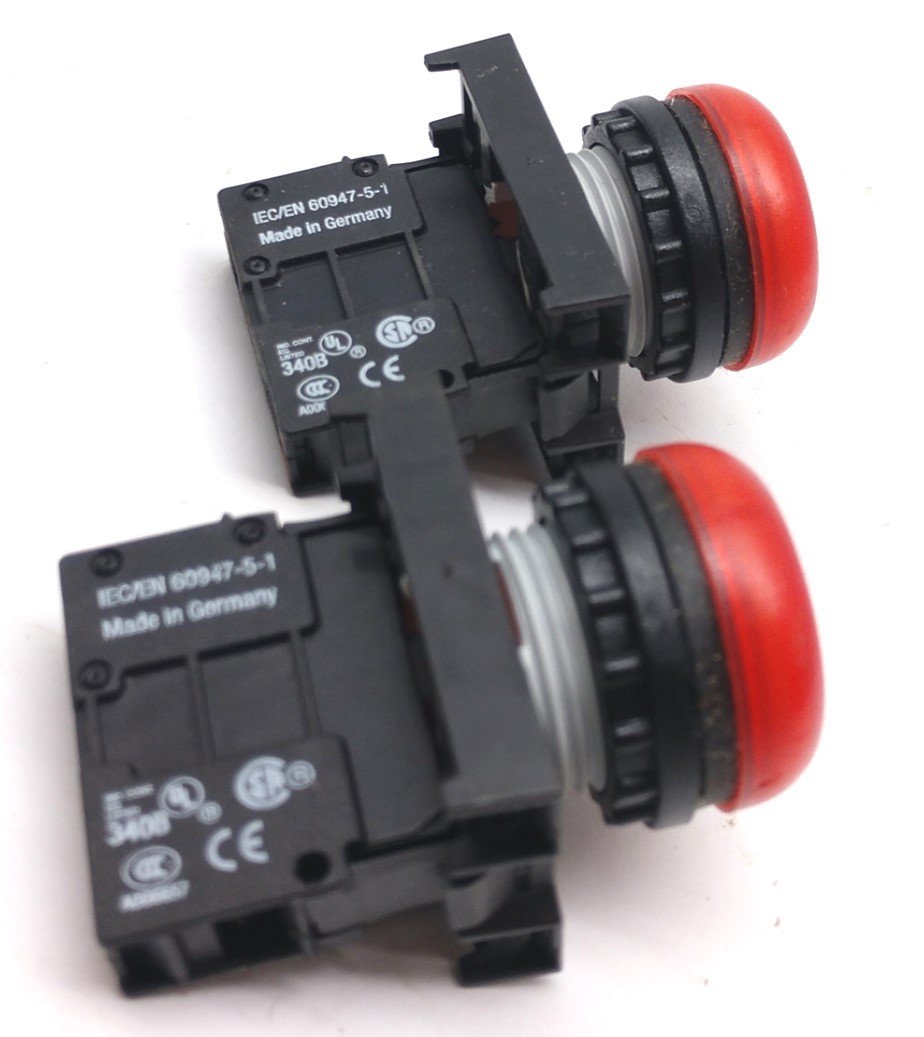 Used Lot of 2 Moeller M22-LED Indicator Lights, 22mm, 12-30VAC, 5-14mA, Red