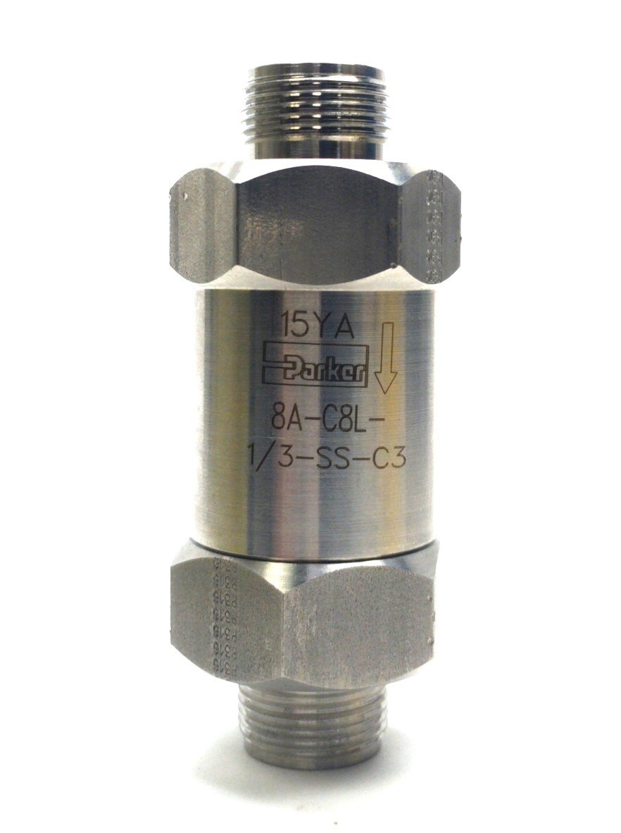 Used Parker 8A-C8L-1/3-SS-C3 C-Series Check Valve 1/2" A-LOK 6000PSI 1/3PSI Cracking