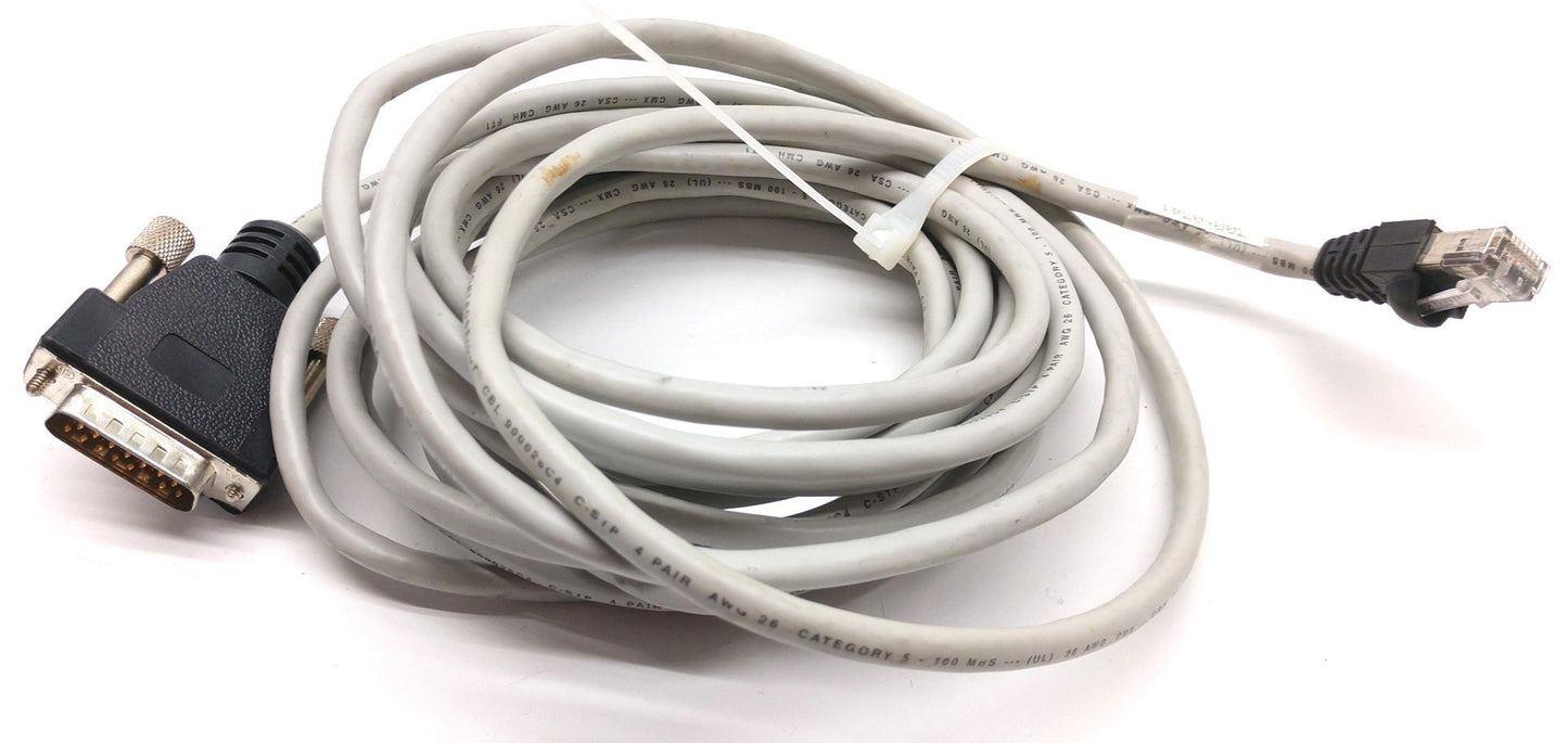 Used Cognex 300-0341-15 Ethernet Cable, 15-Pin Male D-Sub to RJ-45, 15' Long