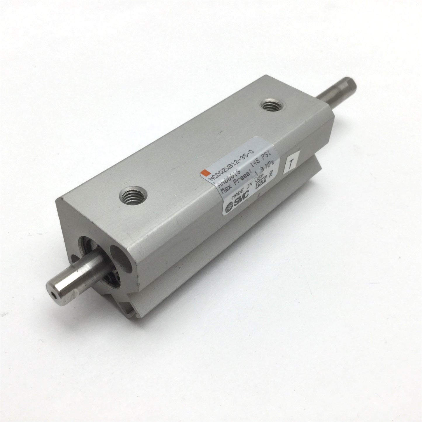 Used SMC NCDQ2WB12-35-D Double Rod Cylinder, Bore: 12mm, Stroke: 35mm, M5x0.8 10-32
